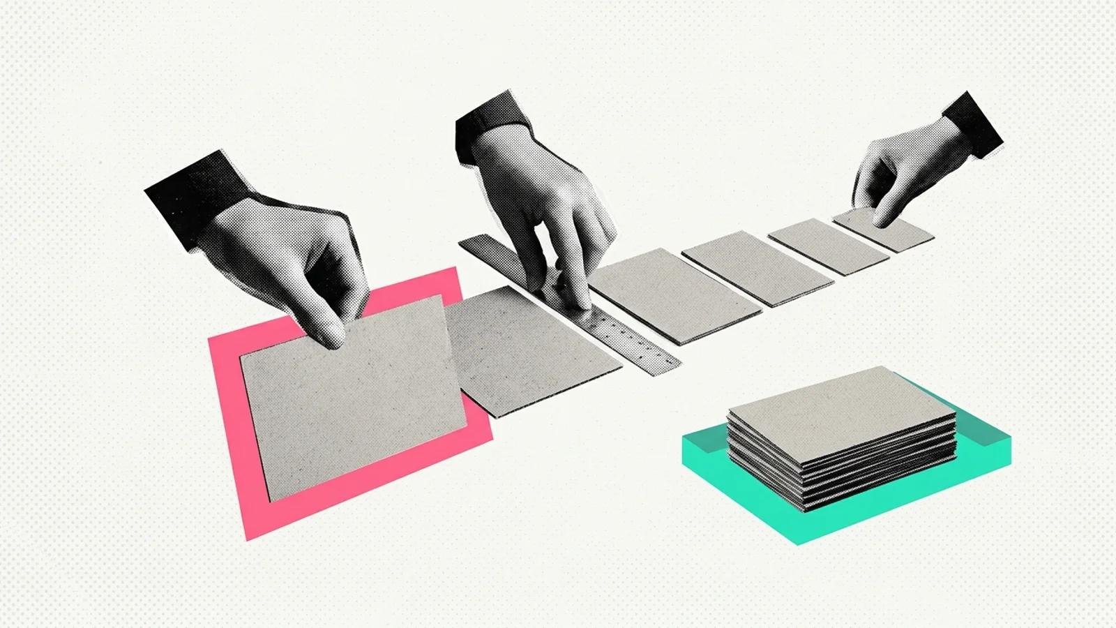Ilustración collage de priorización técnica de iniciativas ordenadas por impacto y viabilidad